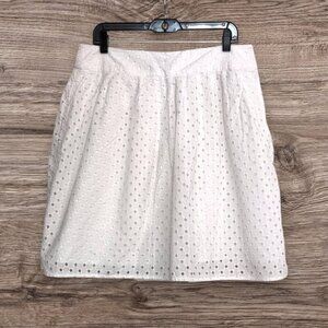 TALBOTS Women's White Eyelet Embroidered Ruffle Lined Side Zipper Cotton Size 12